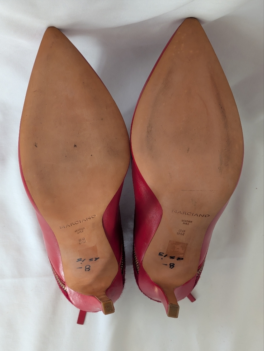 MARCIANO Red Calf Fur & Leather Stiletto Booties Urban Cowgirl Women's Size 9 - Picture 6 of 12